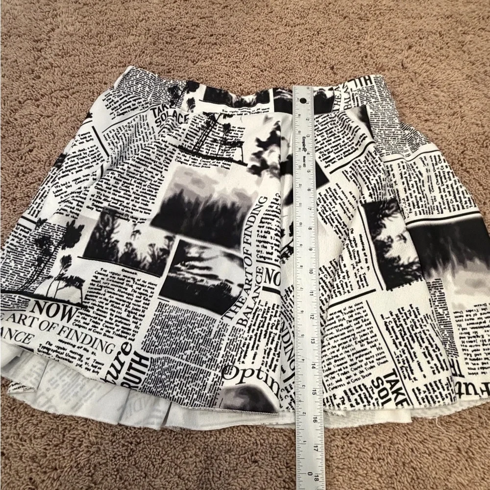 XL SHEIN Newspaper Print Black & White Skater Skirt built in shorts
